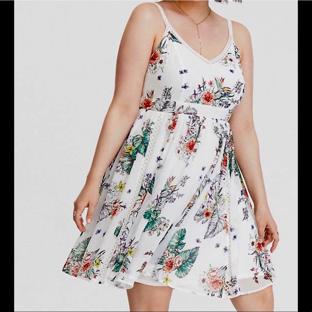 Torrid Floral Chiffon Dress With Crochet Details